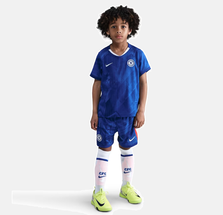 Kids Chelsea Home Kit 25/26 with World Champions 25 printing